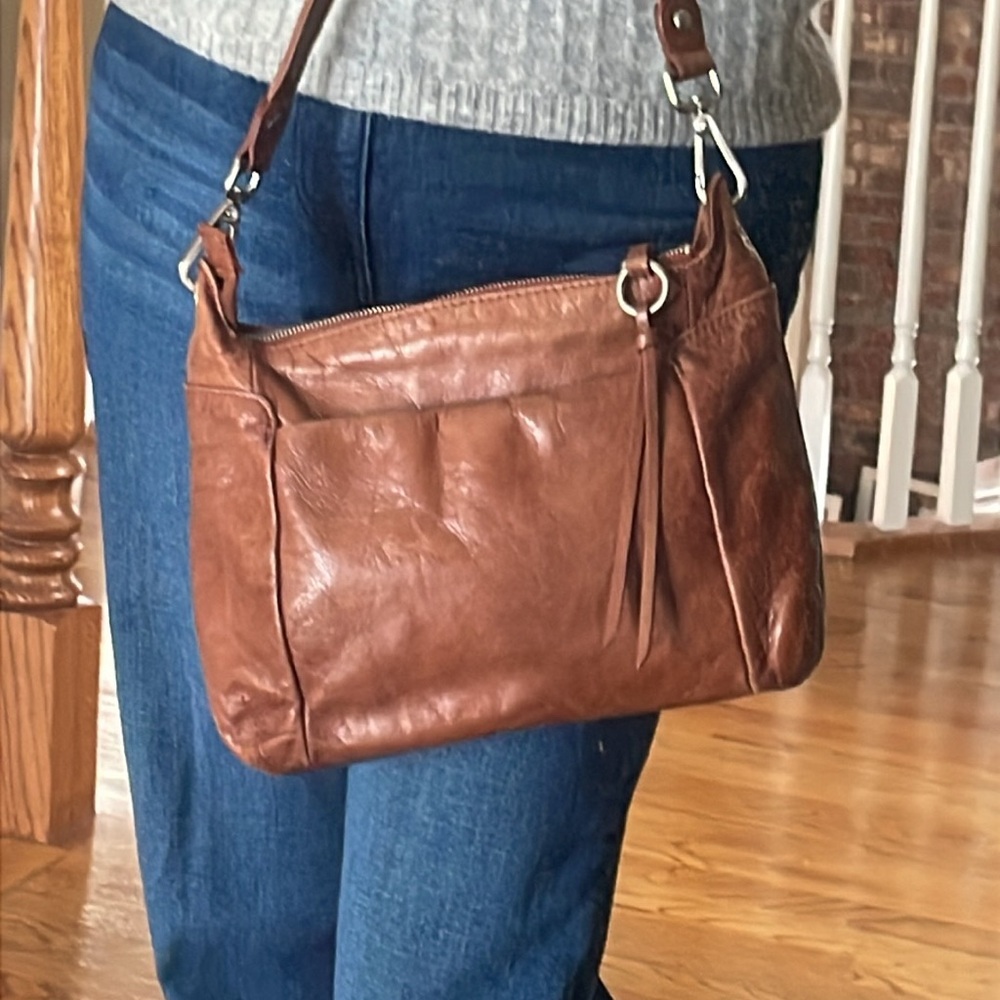 HOBO the original brown leather bag removable straps clutch purse EUC